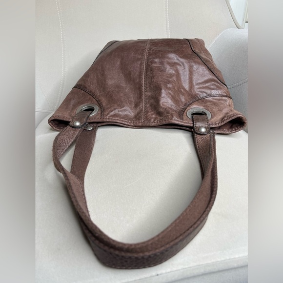 Vintage Fossil Brown Leather Bronze Chrome Studded Hobo Shoulder Handbag - Picture 5 of 6